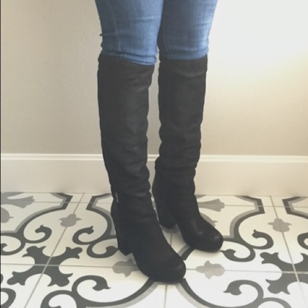 Prada 41 knee high boots black leather EUC